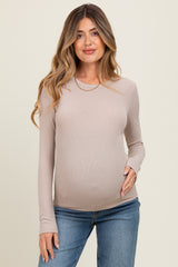 Beige Ribbed Maternity Long Sleeve Top