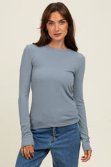 Grey Ribbed Maternity Long Sleeve Top