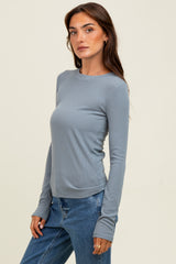 Grey Ribbed Long Sleeve Top