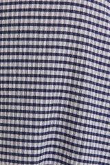 Navy Gingham Square Neck Bow Strap Dress
