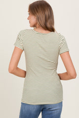 Green Striped Fitted Short Sleeve Top