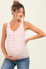 Light Pink Striped Fitted Maternity Tank Top