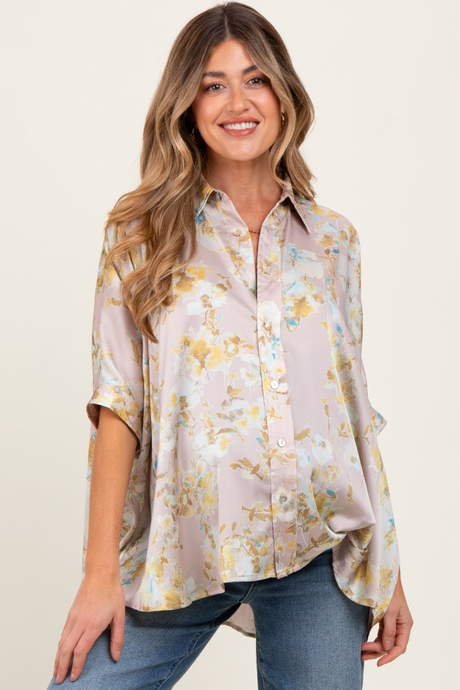 Light Pink Floral Boxy Fit Maternity Short Sleeve Blouse