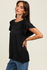 Black Double Ruffle Sleeve T-Shirt