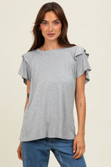 Heather Grey Double Ruffle Sleeve T-Shirt