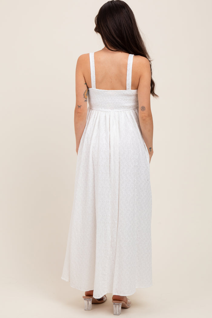 Ivory Eyelet Lace Sweetheart Neckline Maternity Midi Dress