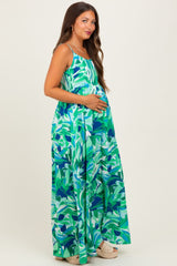 Green Printed Shoulder Tie Maternity Maxi Dress