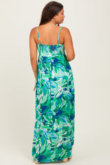 Green Printed Shoulder Tie Maternity Maxi Dress