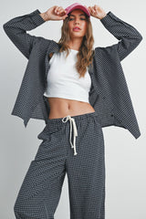 Black Oversized Grid Plaid Button Down Shirt