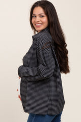 Black Oversized Grid Plaid Maternity Button Down Shirt