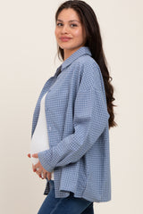 Blue Checker Plaid Button Down Maternity Shirt