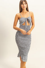 Black Gingham Smocked Cutout Maternity Midi Dress