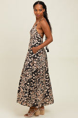Black Printed Open Back Maxi Dress