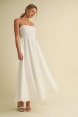 White Linen A-Line Flared Midi Dress