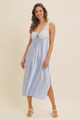 Light Blue Satin Lace Side Slit Slip Dress