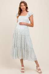 Jade Elegant Chiffon Floral Smocked Maternity Midi Dress