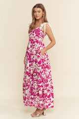 Fuchsia Bloom Floral Print Smocked Maxi Dress