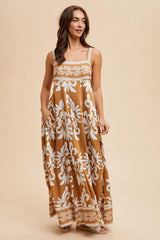 Camel Resort Border Print Maxi Dress