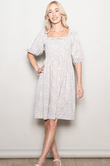 Light Olive Floral Front Tie Dress