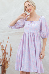 Lavender Floral Front Tie Maternity Dress