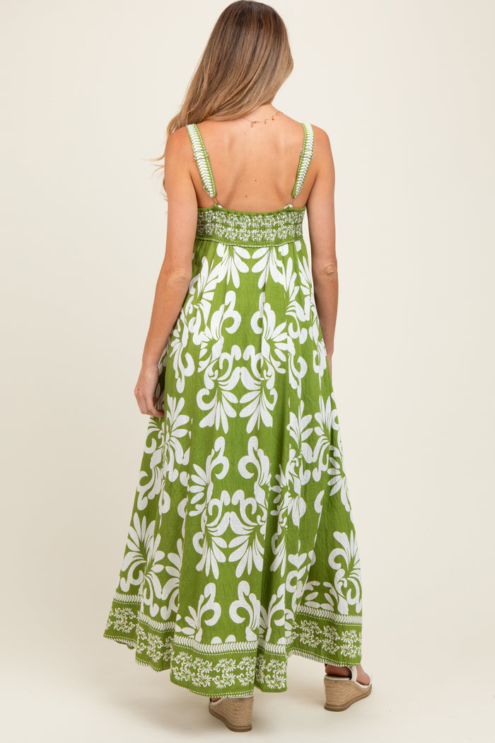 Green Resort Border Print Maternity Maxi Dress