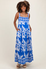 Blue Resort Border Print Maternity Maxi Dress