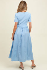 Light Blue Solid Maternity Maxi Dress