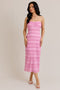 Pink Lace Ruffle Tiered Strapless Midi Dress