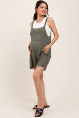 Green Olive Front Pocket Overall Knit Maternity Romper
