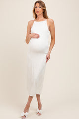Ivory Textured Sleeveless Fitted Maternity Midi Dress