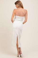 Ivory Textured Sleeveless Fitted Maternity Midi Dress