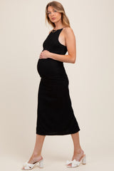 Black Textured Sleeveless Fitted Maternity Midi Dress