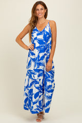 Blue Floral Scoop Tie Back Maternity Maxi Dress