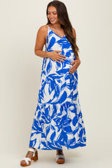 Blue Floral Scoop Tie Back Maternity Maxi Dress