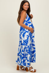 Blue Floral Scoop Tie Back Maternity Maxi Dress