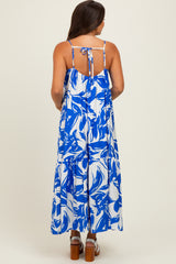 Blue Floral Scoop Tie Back Maternity Maxi Dress