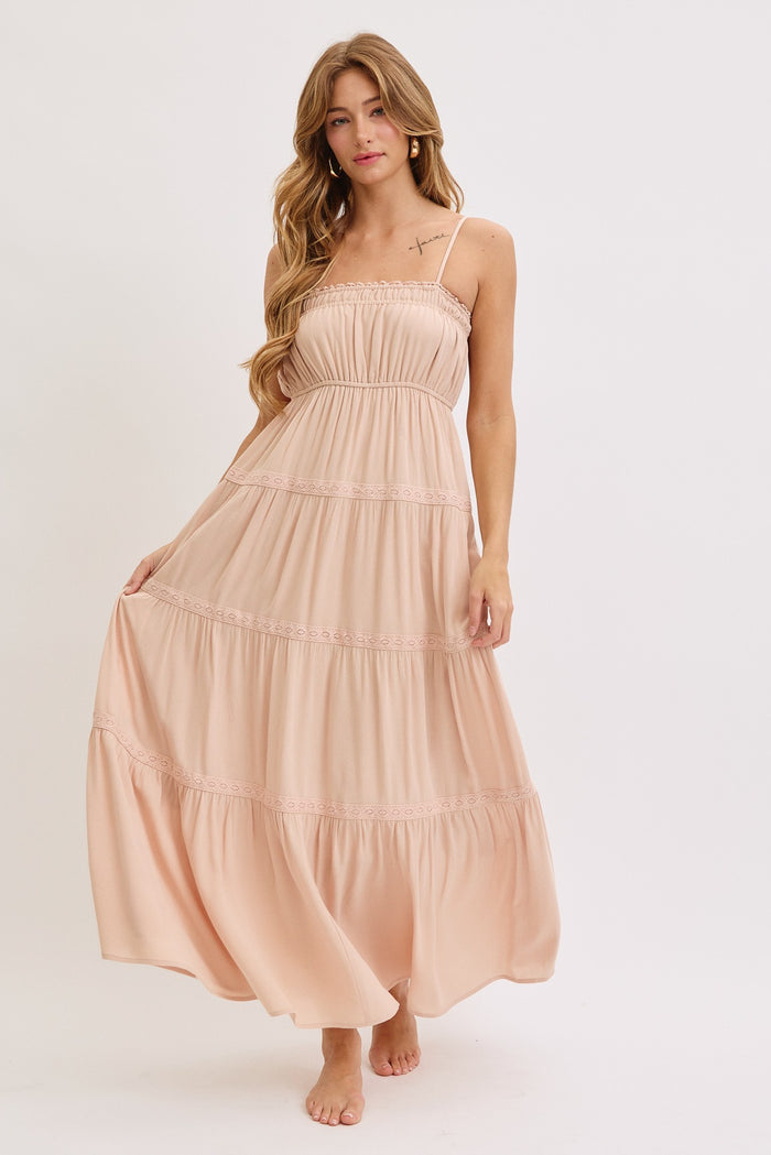 CreamLace Tiered Sleeveless Maxi Dress