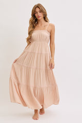 Cream Lace Tiered Sleeveless Maternity Maxi Dress