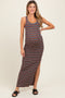 Yellow Multicolor Striped Side Slit Maternity Maxi Dress