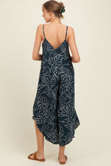 Charcoal Leaf Print Tulip Hem Maternity Jumpsuit