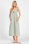 Green Checkered Plaid Front Tie Sleeveless Midi Dress