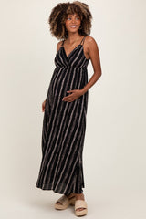 Black Striped Double Strap V-Neck Maternity Maxi Dress
