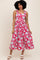Red Floral Square Neck Sleeveless Midi Dress