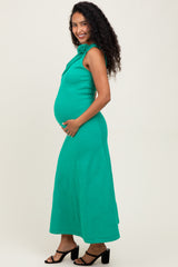 Green One Shoulder Knit Sleeveless Maternity Maxi Dress