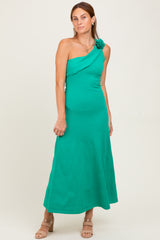 Green One Shoulder Knit Sleeveless Maxi Dress