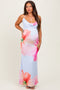 Light Blue Floral Draped Halter Maternity Maxi Dress