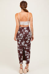 Brown Colorblock Floral Cutout Sleeveless Maxi Dress