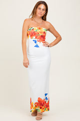 Ivory Floral Strapless Maxi Dress