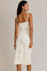 Ivory Knit Floral Embroidery Midi Tank Dress