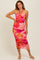 Red Flower Mesh Halter Midi Dress